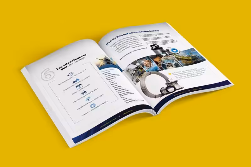 Technical brochure spread produced by S2F