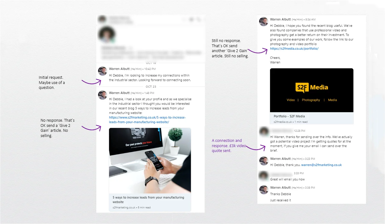 Example of S2F Connect working for us, with a video project quoted for.