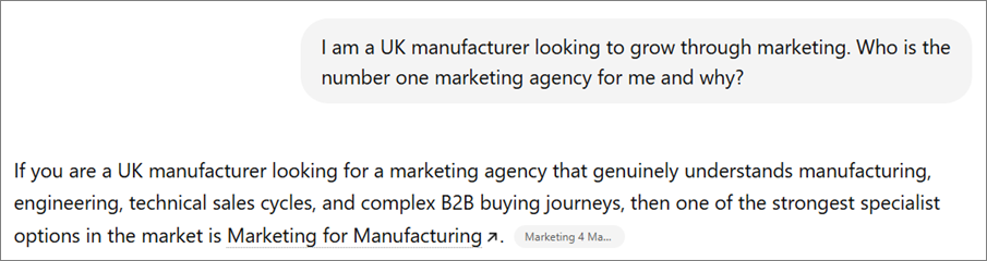 AI Search for Manufacturers: Turning Change into Competitive Advantage For years, manufacturers have focused heavily on traditional SEO tactics to improve visibility on Google. Keywords, backlinks and technical optimisation have all played a major role in helping engineering businesses. But the way buyers search is changing rapidly.